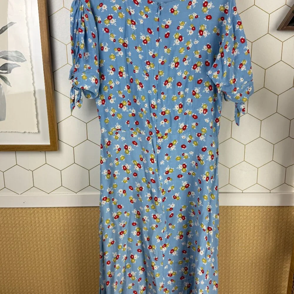 Faithfull The Brand Light Blue Erin Floral Short Sleeve Midi Dress - Size - 6 - Picture 5 of 10
